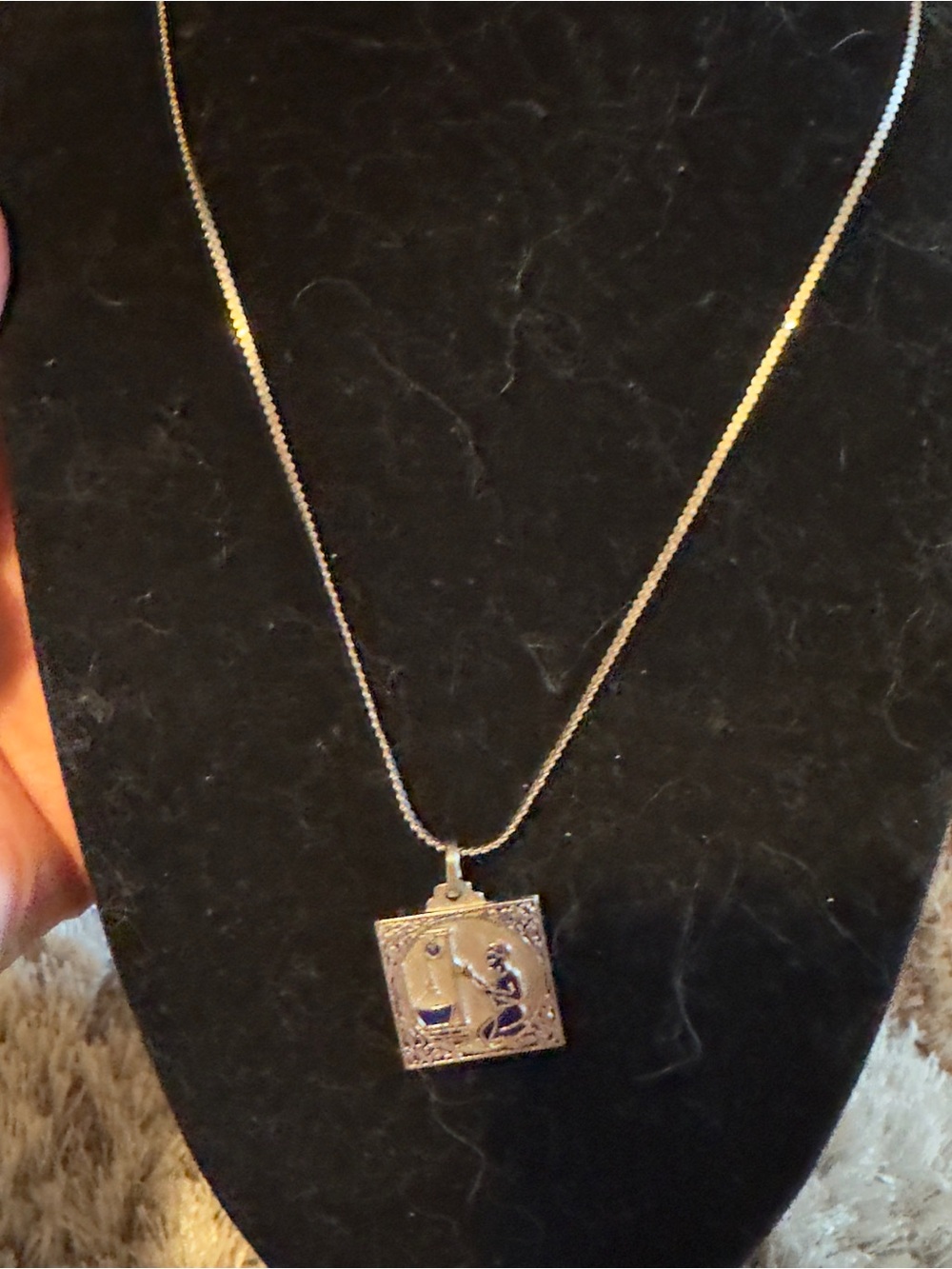 925 Sterling Silver Square Pendant Necklace - “woman at the well “ vintage